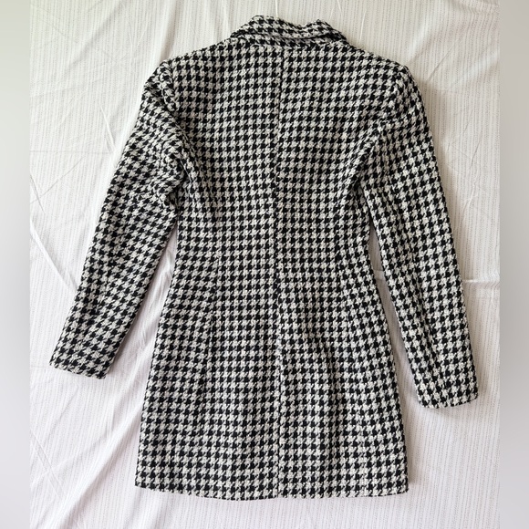 Zara Houndstooth Blazer Mini Dress Tailored Welt Pocket Sz S Retro Glam Core - Picture 14 of 16